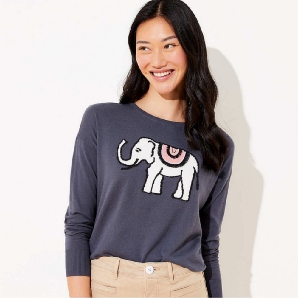 NWT LOFT Sz L Blue Sweater with Elephant 🐘 Design